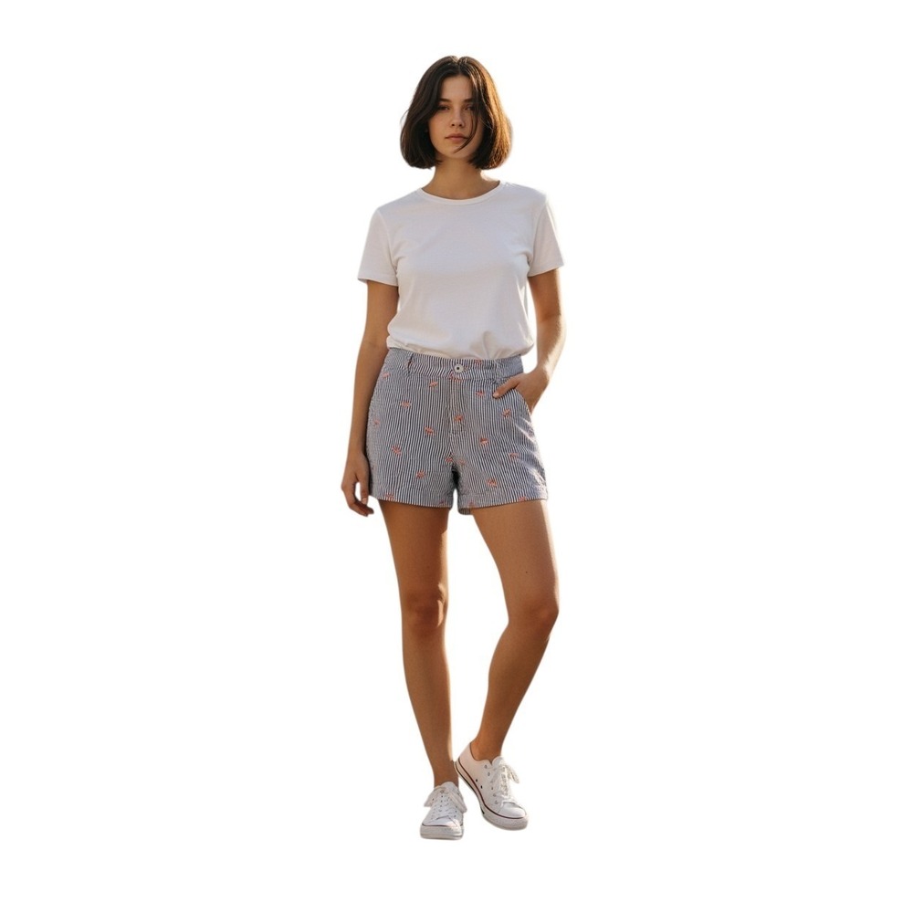 Cynthia Rowley Seersucker Shorts Women's Size 4 Blue White Striped Embroidered